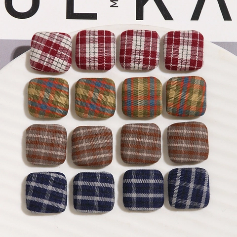 Vintage French Style Square Plaid Fabric Covered Buttons DIY Handmade Jewelry Accessories Material For Clothing Hair Clips