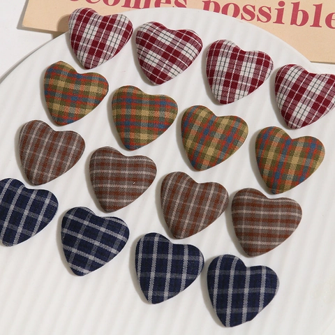 Vintage Plaid Herz Stoff Patches Für DIY Handgemachte Accessoires Kleidung Hut Tasche Dekoration Herzförmige Stoffknöpfe