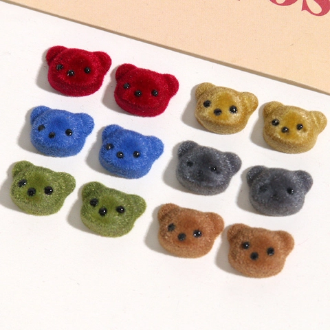 Niedlich Samt Beflockung Bärenkopf Harz Patch DIY Ohrring Schmuck Zubehör Handyhülle Dekoration Für Handgefertigt Damen Kinder