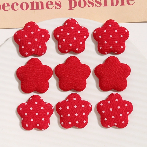 Boutons de Fleurs Étoiles Recouverts de Tissu Rouge à Pois pour Pinces à Cheveux Boucles d'Oreilles DIY Accessoires de Couture Faits Main