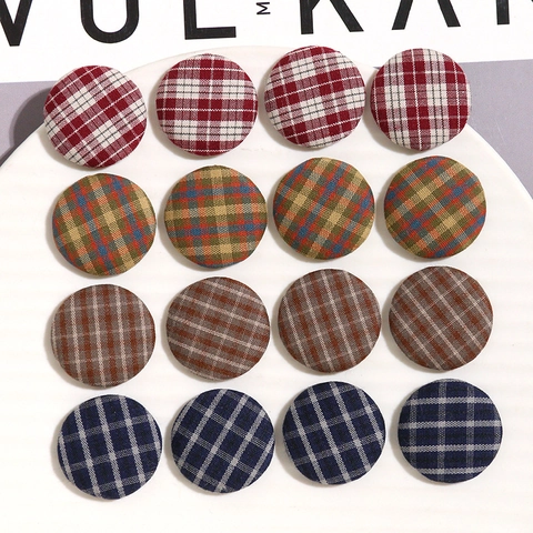 Botones Forrados de Tela a Cuadros Retro para Clips de Pelo DIY Accesorios de Joyería Botones Decorativos Redondos de Cuadros Gingham