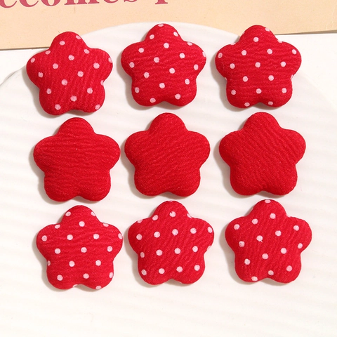 Boutons de Fleurs Étoiles Recouverts de Tissu Rouge à Pois pour Pinces à Cheveux Boucles d'Oreilles DIY Accessoires de Couture Faits Main