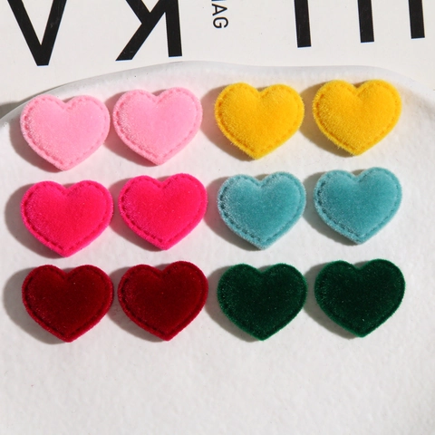 Heart-Shaped Flocked Resin DIY Accessories Korean Style Craft Findings For Apparel Bags Shoes Decorations Patch