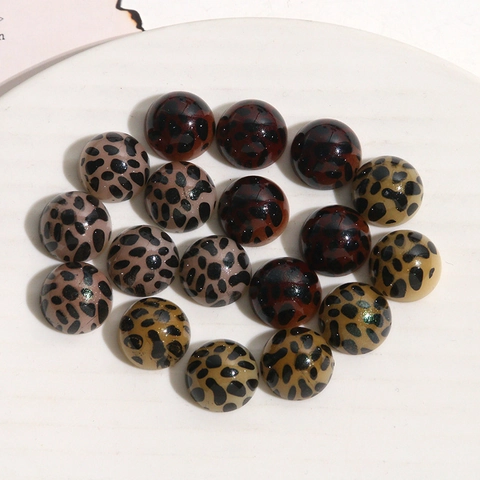 Vintage Leopard Print Acrylic Round Cabochon Beads DIY Jewelry Making Accessories For Earrings Headwear Phone Case Decoration