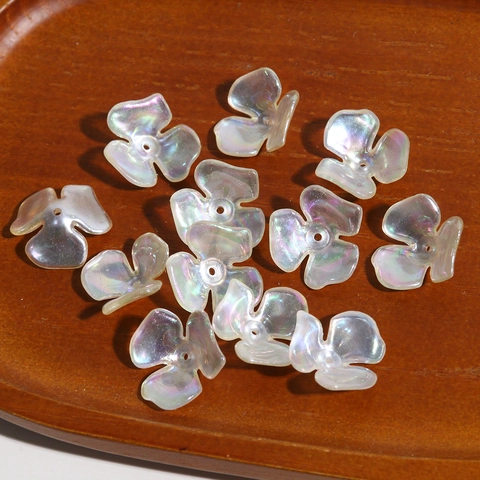 Aurora AB Color Acrylic Three-petal Flower Beads For DIY Earrings Hair Clips Jewelry Making Craft Accessories Components