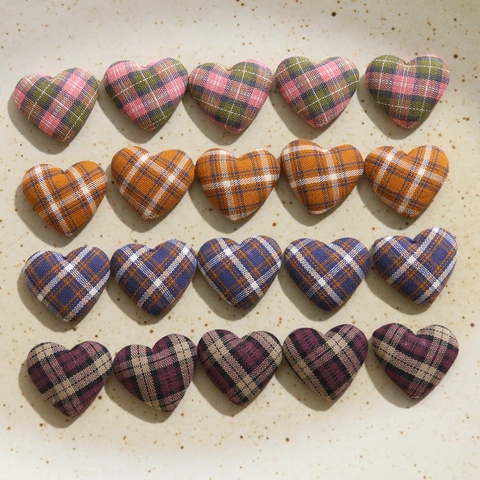 Vintage Plaid Fabric Covered Heart Buttons For Sewing Cute DIY Apparel Decor Accessory Retro Plaid Pattern Heart Shaped Button