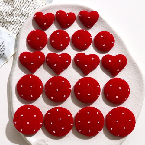 Boutons Ronds en Forme de Cœur à Pois en Tissu Flocage Rouge pour Accessoires de Bijoux DIY Décoration de Vêtements