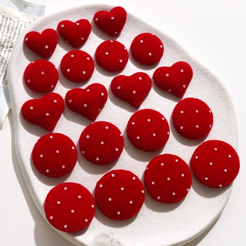 Boutons Ronds en Forme de Cœur à Pois en Tissu Flocage Rouge pour Accessoires de Bijoux DIY Décoration de Vêtements