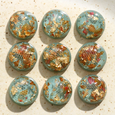Cabochons en Résine Rétro Français Avec Feuille d'Or Fleurs Séchées Motif Serpent Nid d'Abeille Pour DIY Accessoires Bijoux