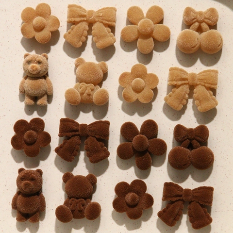 Carini Accessori per Gioielli Fai da Te in Resina con Fioccatura Orso Fiore Fiocco Ciondoli in Velluto Marrone per Capelli