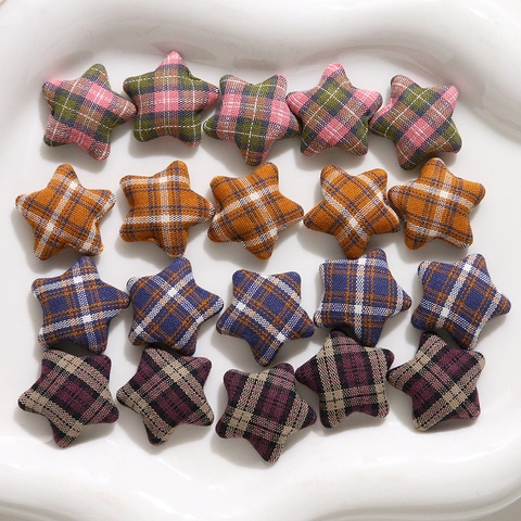 Star Shape Plaid Fabric Covered Buttons Korean INS Vintage Plaid Star Buttons For DIY Earring Headwear Bag Accessories
