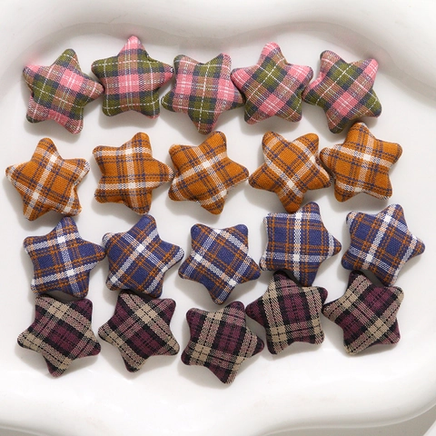 Star Shape Plaid Fabric Covered Buttons Korean INS Vintage Plaid Star Buttons For DIY Earring Headwear Bag Accessories