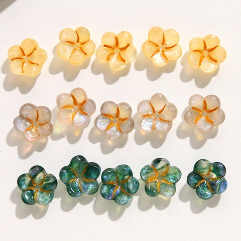 Acrylic Glitter Flower Beads Small Enamel Floral Charms For DIY Earring Nail Art Jewelry Making Forest Style Accessories