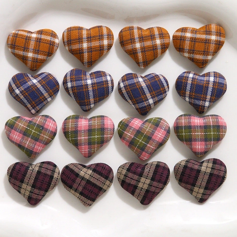 Boutons Recouverts de Tissu Cœur Tartan Style Collégien Vintage Accessoires pour Vêtements Chaussures Bijoux DIY