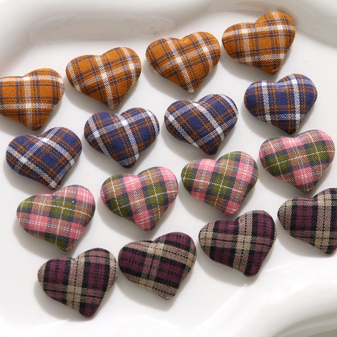 Boutons Recouverts de Tissu Cœur Tartan Style Collégien Vintage Accessoires pour Vêtements Chaussures Bijoux DIY