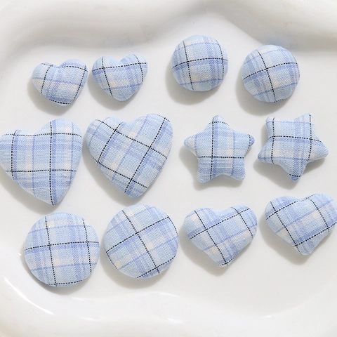 Korean Style Plaid Fabric Wrapped Buttons For DIY Sewing Heart Star Round Shaped Decorative Accessories For Coat Bag Craft