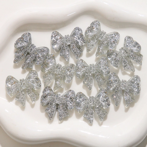 Exquisite Glitter Silver Bow Tie Resin Patch DIY Korean Style Earring Accessory Sequin Bow Knot Phone Case Decoration Patch