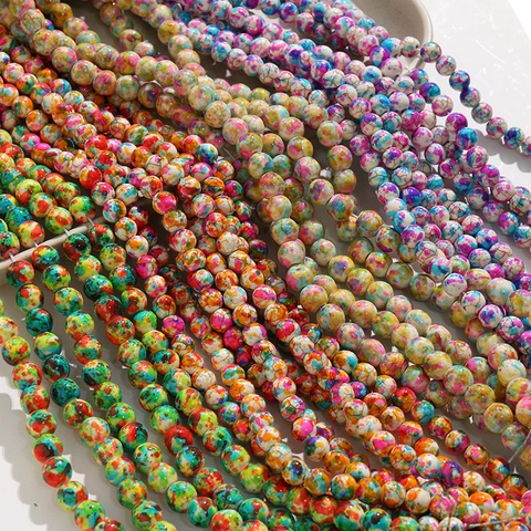 Round Turquoise Beads Ink Splatter Pattern Artistic Loose Beads For DIY Necklace Bracelet Earrings Jewelry Making Supplies