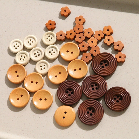 Botones de Madera Natural Vintage Formas Redondas Florales Para Creación de Joyas DIY Costura Botones de Decoración Pulidos