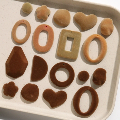 Korean Retro Flocked Resin Geometric Patches DIY Earring Components For Women Brown Multi-faceted Oval Square Heart Jewelry Findings