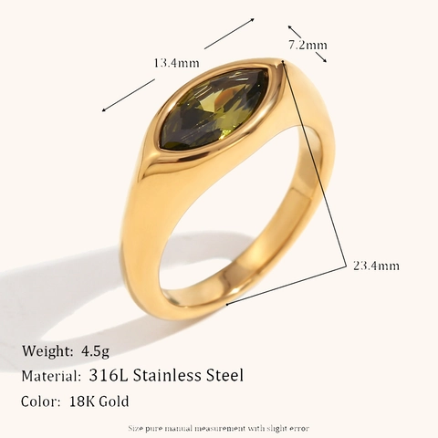 Anillo de Sello de Acero Inoxidable 316L Chapado en Oro 18K Con Zirconia Corte Marquesa Estilo Francés Minimalista Para Mujer Joyería de Fiesta