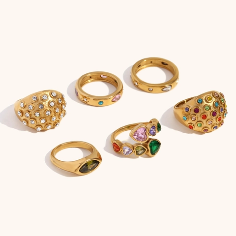 Anillo de Acero Inoxidable Chapado en Oro de 18K para Mujer Geométrico Marquesa Corazón Gota de Agua Zirconia Incrustada Joyería