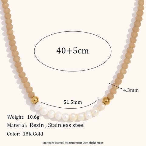 Collar Hecho a Mano de Perlas de Agua Dulce y Cristal para Mujer Acero Inoxidable Chapado en Oro 18K Joyería Elegante