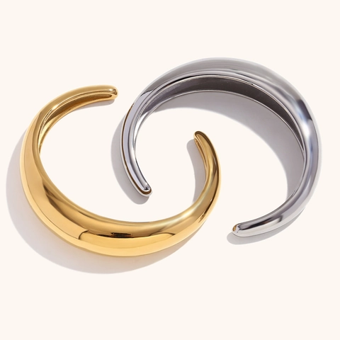 Brazalete Abierto Minimalista De Acero Inoxidable Para Mujer Brazalete Pulido Redondo Grueso Joyería De Moda Oro Plata