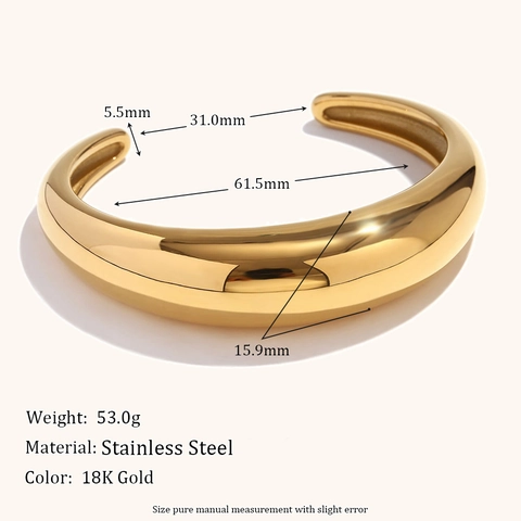 Brazalete Abierto Minimalista De Acero Inoxidable Para Mujer Brazalete Pulido Redondo Grueso Joyería De Moda Oro Plata