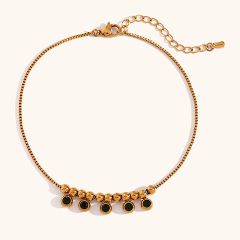 Tobillera de Mujer de Acero Inoxidable Chapado en Oro 18K con Zircón Verde Elegante Cadena de Caja Joyería de Pie Ajustable