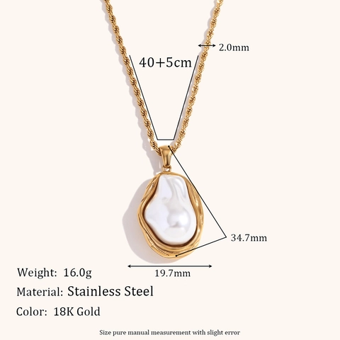 Baroque Artificial Pearl Stainless Steel Necklace Earrings Set Irregular Geometric Metal Frame Gold Silver Plated Jewelry For Women