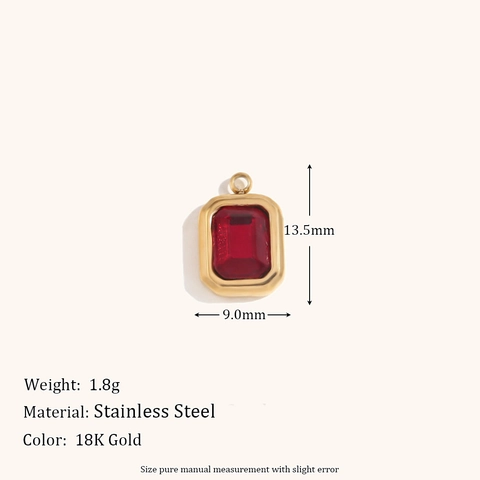 Colgante Cuadrado de Acero Inoxidable Vintage Corte Esmeralda Vidrio Piedra de Nacimiento Chapado en Oro 18K Accesorios de Collar DIY