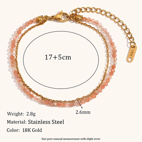 Pulsera de Doble Capa de Acero Inoxidable Chapada en Oro de 18K para Mujer Cuentas de Piedra Natural Joyería