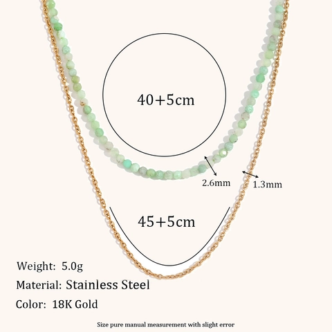 Double Layer Stainless Steel Necklace 18K Gold Plated Amazonite Opal Beaded Chain Minimalist Fashion Jewelry For Women