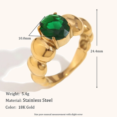 Anillo de Acero Inoxidable Vintage Con Chapado en Oro 18K Gema Ovalada Rosa Púrpura Verde Blanco Zirconia para Mujer