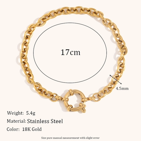 Pulsera de Cadena de Acero Inoxidable Minimalista Chapada en Oro de 18K para Mujer Pulsera de Eslabones de Clip O-Chain Snake Curb Con Cierre de Marinero Joyería
