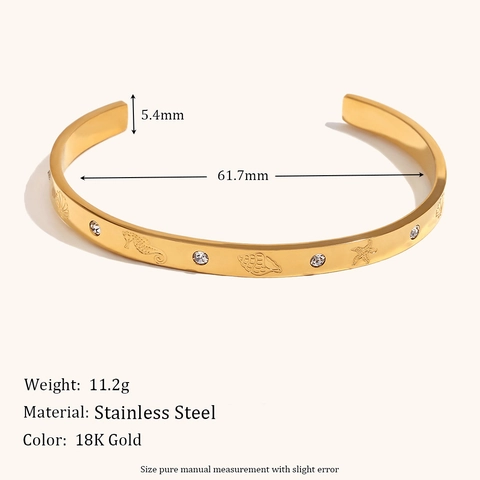 Edelstahl 18K Vergoldet Ozean Welle Seestern Seepferdchen Muster Armreif Für Damen Strass Manschette Armband Schmuck
