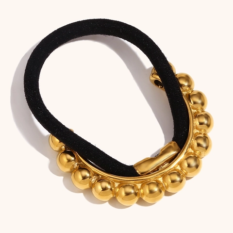 Coletero de Acero Inoxidable Chapado en Oro 18K con Matriz de Cuentas Elegante Cuerda de Pelo Negra para Mujer Accesorios de Pelo Moda