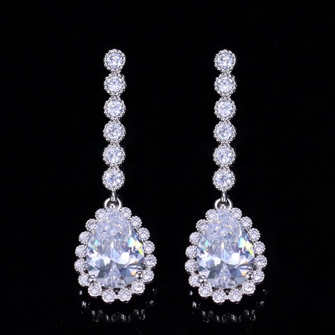 Pendientes de Gota de Lujo de Cobre Circonita AAA para Mujer Elegante Forma de Pera Cristal Boda Fiesta Joyería