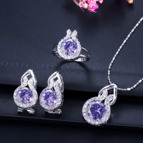 Luxe Zirconia Sieradenset Voor Dames Koper Verguld Bloem Halsketting Oorbellen Ring Set Voor Bruiloft Feest Cadeau