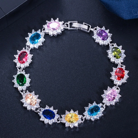 Bracelet De Luxe En Cuivre Plaqué Or 18K Avec Zirconium AAA Design Tournesol Bijoux En Pierre Ovale Pour Femmes Mariage Banquet