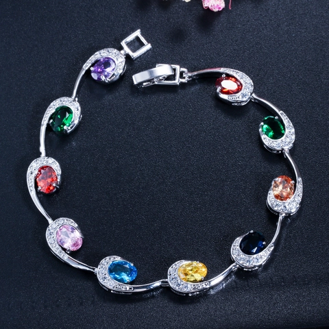 Luxe Koperen Zirconia Schakelarmband Voor Dames Elegant Ovaal Edelsteen Sieraden Met Vouwsluiting Voor Banket Bruiloft Cadeau