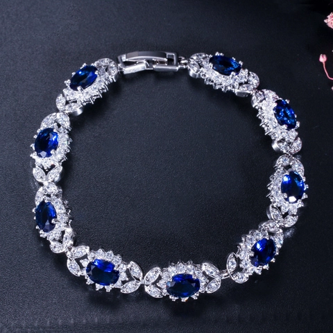 Bracelet de Luxe en Cuivre et Zirconia pour Femme Élégant Bracelet Incrusté de Zirconia Coloré Ovale Bijoux de Mariage Cadeau