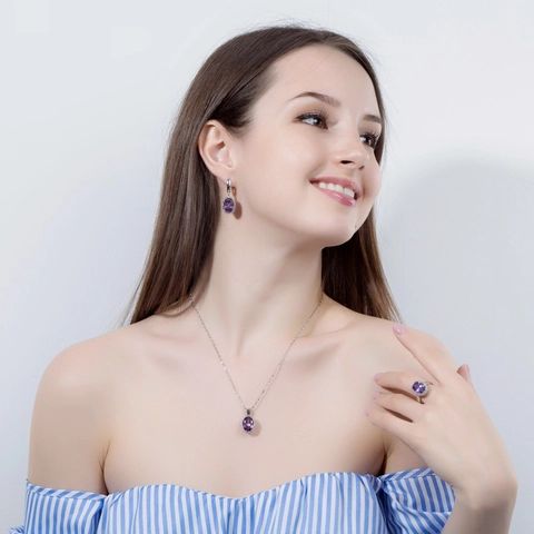Luxurious Copper Zirconia Oval Pendant Necklace Earrings Ring For Women Elegant Wedding Party Accessories Jewelry Collection