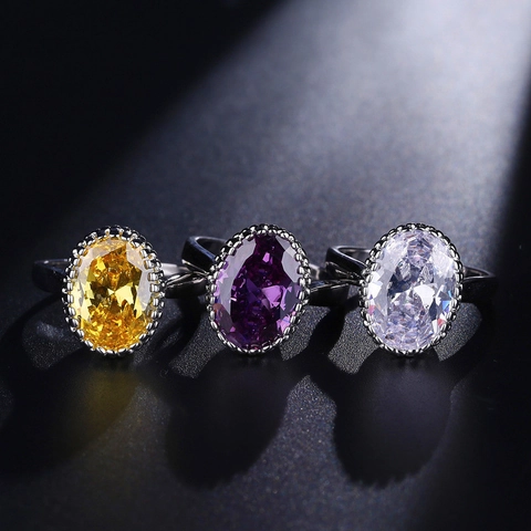 Vintage AAA Zirconia Ovaal Ring Voor Vrouwen Koper Platina Verguld Grote Paars Geel Wit Edelsteen Ring Luxe Bruiloft Sieraden