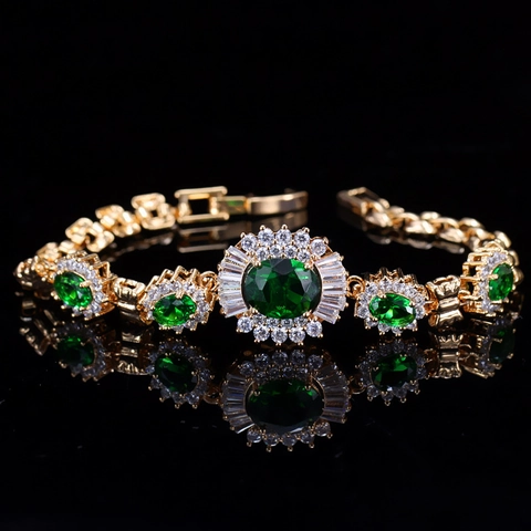 Luxus Vergoldetes Kupfer Armband Für Damen Ovale Zirkonia Blumen Cluster Vintage Stil Königlicher Bankett Schmuck