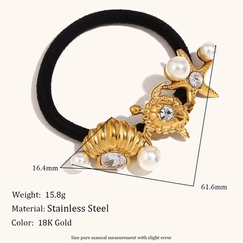 Elastici per Capelli in Acciaio Inossidabile con Animali Marini Ciondoli Stella Marina Conchiglia Tartaruga Perle Artificiali Strass Donna Gioielli
