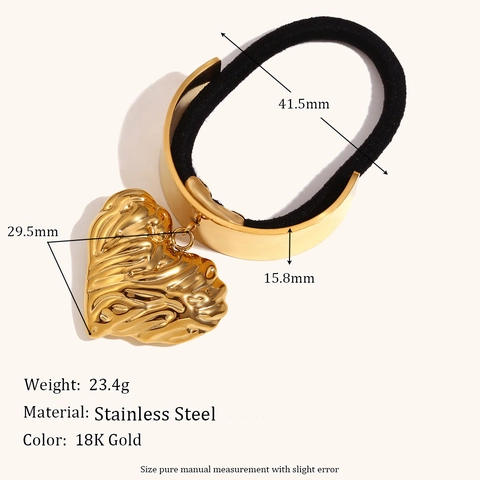 Goma de Pelo Minimalista de Acero Inoxidable Con Colgante de Corazón Texturizado Bañado en Oro 18K Joyería para Mujer