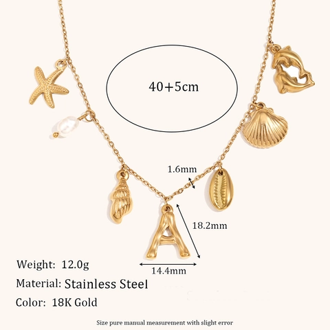 Collar con Colgante de Animales Marinos de Acero Inoxidable Bañado en Oro de 18K para Mujer Joyas Perla Artificial Estrella de Mar