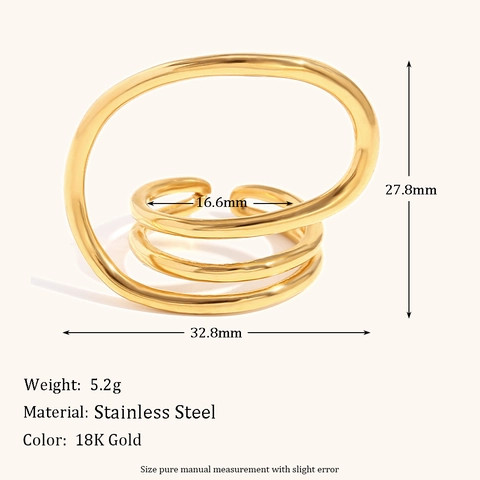 Moderni Anelli in Acciaio Inossidabile per Donna Placcati Oro 18K Zirconia Geometrici Sovrapponibili Doppio Strato Gioielli di Moda